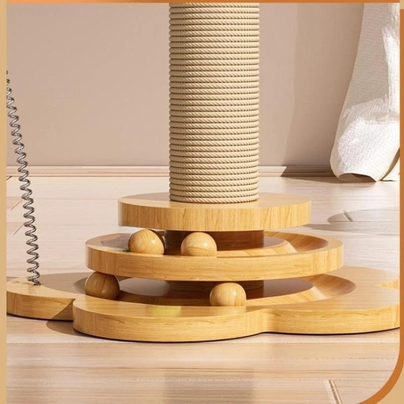 Wooden Cat Turntable Toy with Ball | Durable Scratching Post