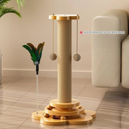 Wooden Cat Turntable Toy with Ball | Durable Scratching Post